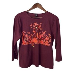 Sabaku Imaginary Desert Scene shirt women's small cactus hummingbirds flower art